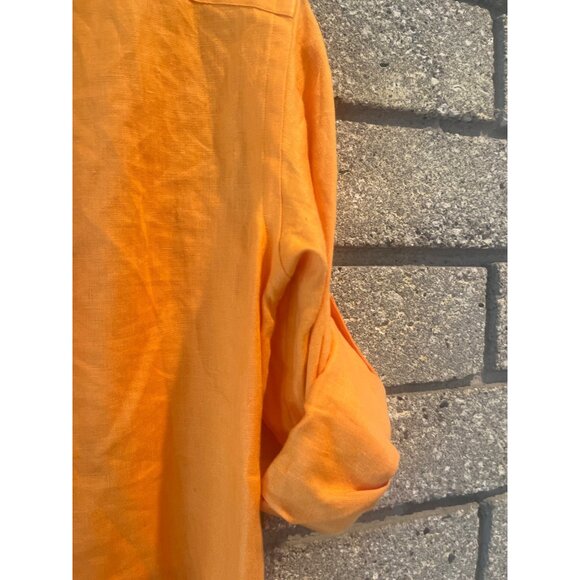 Lauren Ralph Lauren Petite Orange Button-Up Linen Shirt P/S Womens Casual Lightw - Picture 8 of 8